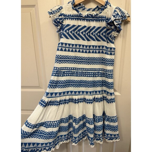 SAIL to SABLE Geo Stripe Ruffle Neck Dress 100% Cotton‎ Blue White Size XS EUC - Picture 4 of 11